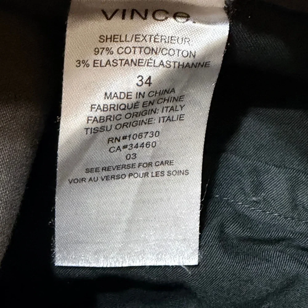 Vince Mens olive green  Italian Fabric 5-Pocket Straight Leg Pants Size 34